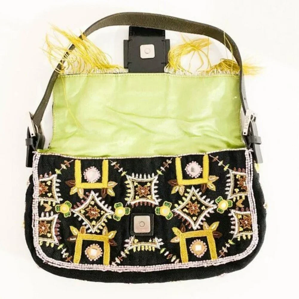 Authentic FENDI Mamma Baguette Beaded Fringe Mirror Shoulder Bag Bucket Hand Bag - Picture 13 of 16